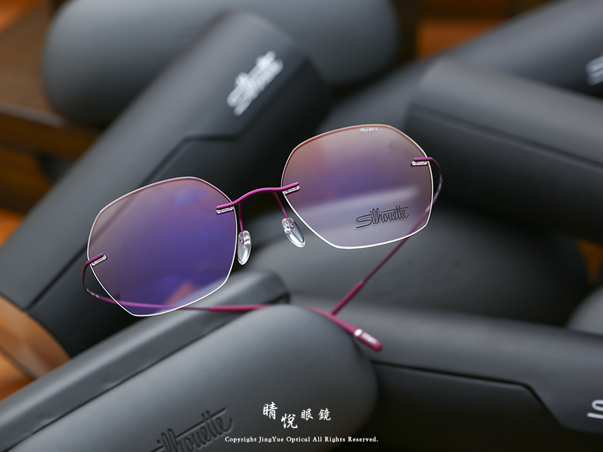 【修飾臉型與顯白氣色完美交會｜奧地利 SILHOUETTE 詩樂 梅紅紫鈦金屬幾何六角無框鏡架 91147✨】